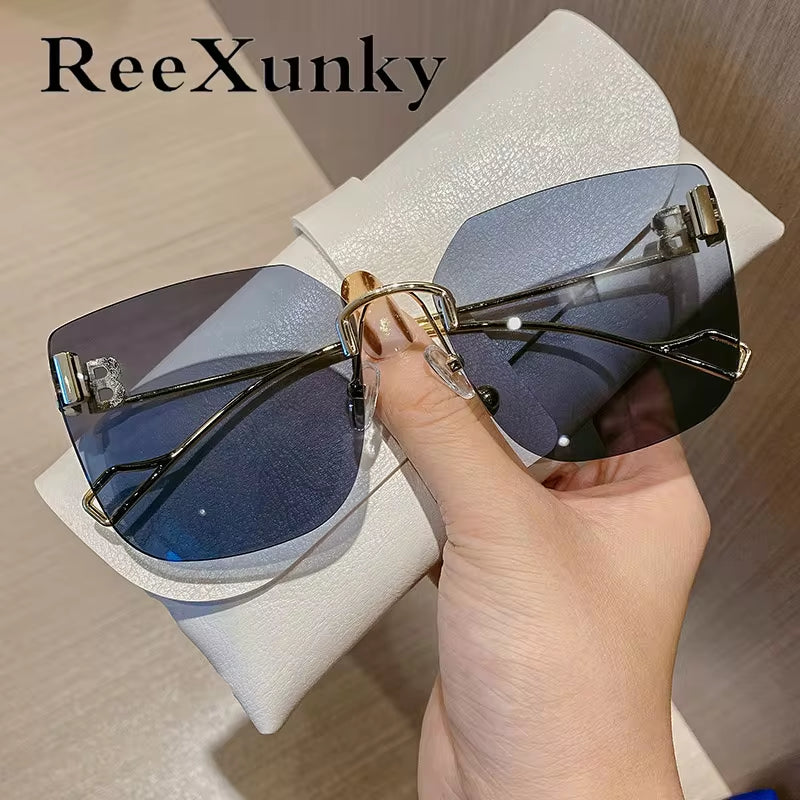 Vintage Brand Designer Sunglasses Womens 2021 Fashion Oversized Rimless Sun Glasses for Men Retro Square Shades Oculos UV400